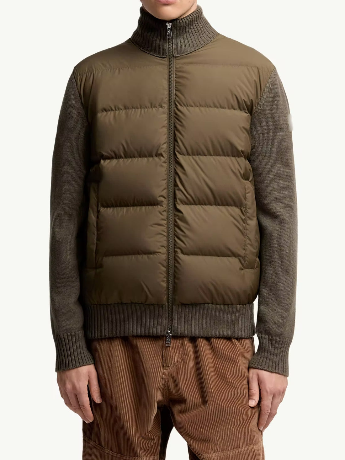 Patchwork Vertical Neck Sweater Coat in Brown, Navy and Black, image 2 of 23