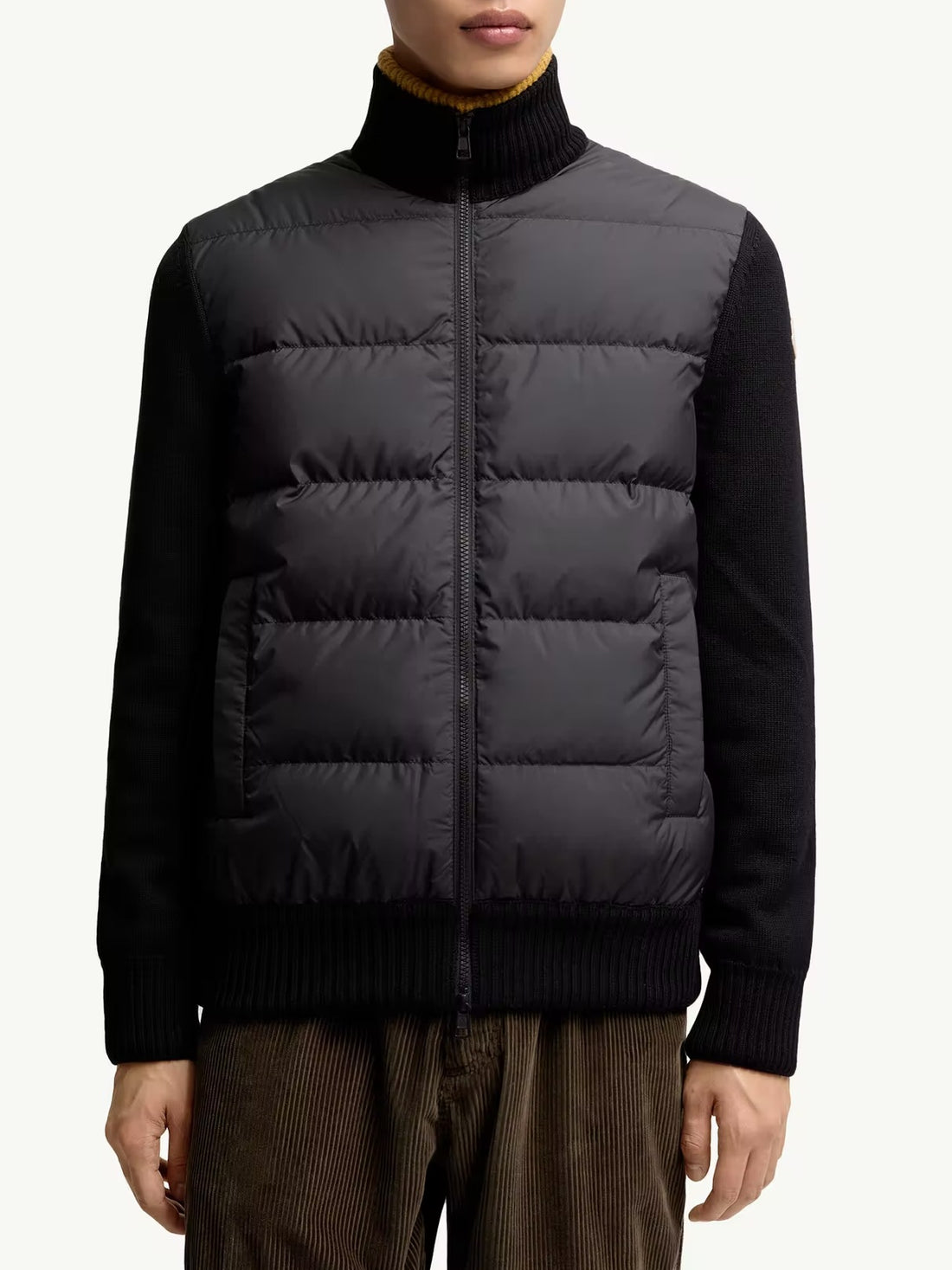 Patchwork Vertical Neck Sweater Coat in Brown, Navy and Black, image 4 of 23