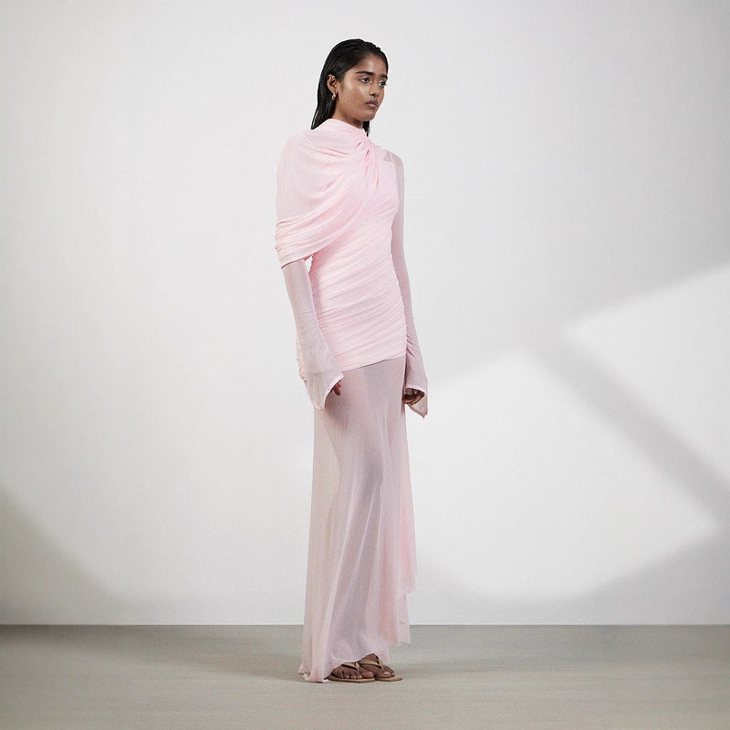 Mesh Stitching Solid Color Dress in Pink, image 4 of 8