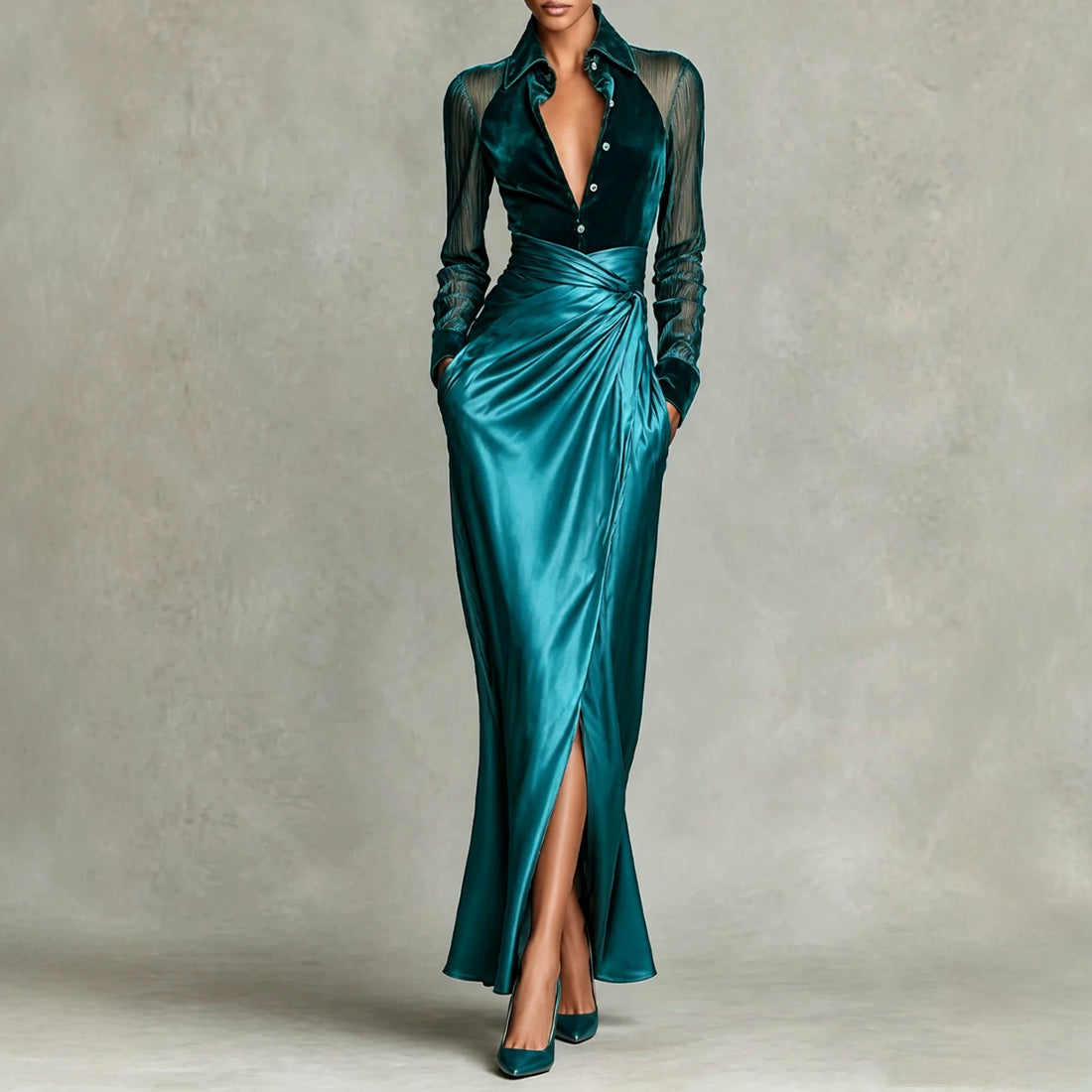 Satin Split Maxi Dress in 5 Colors, S to 3XL, image 1 of 35