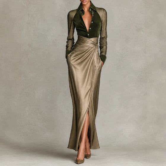 Satin Split Maxi Dress in 5 Colors, S to 3XL, image 2 of 35