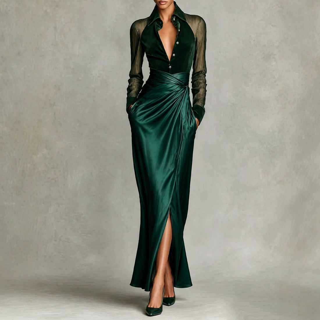 Satin Split Maxi Dress in 5 Colors, S to 3XL, image 3 of 35