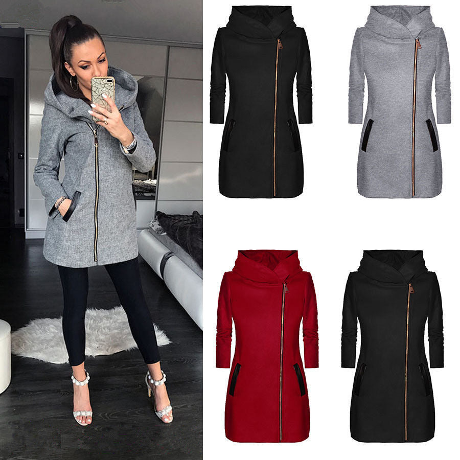 Women's Side Zipper Coat, 3 Colors, S to XL, image 1 of 17