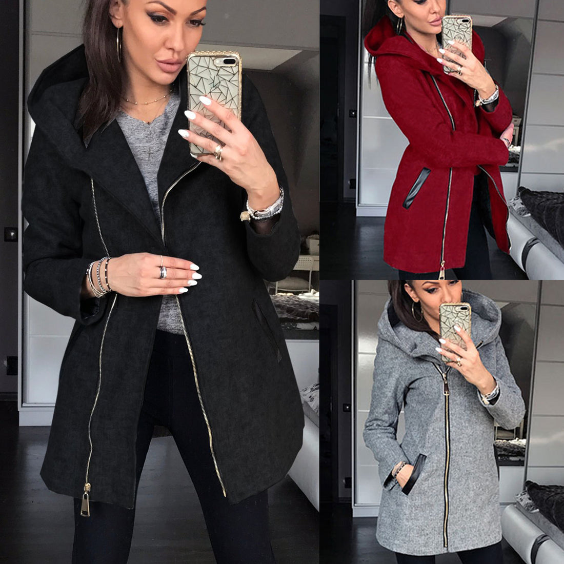 Women's Side Zipper Coat, 3 Colors, S to XL, image 2 of 17