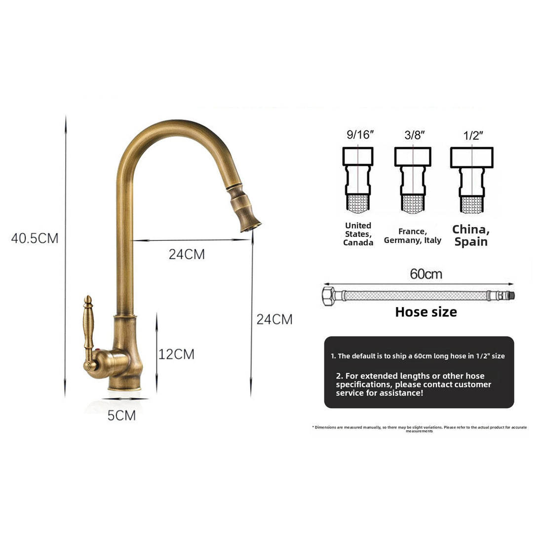 European-Style Pull Faucet in Antique, Gold, Black and Electroplated, image 2 of 16