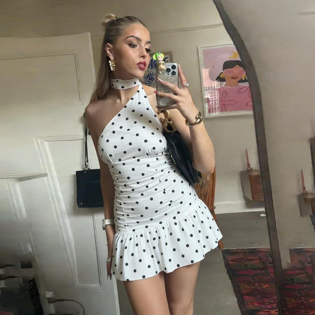Polo Dot Print A-Line Skirt, White, S to L, image 4 of 8