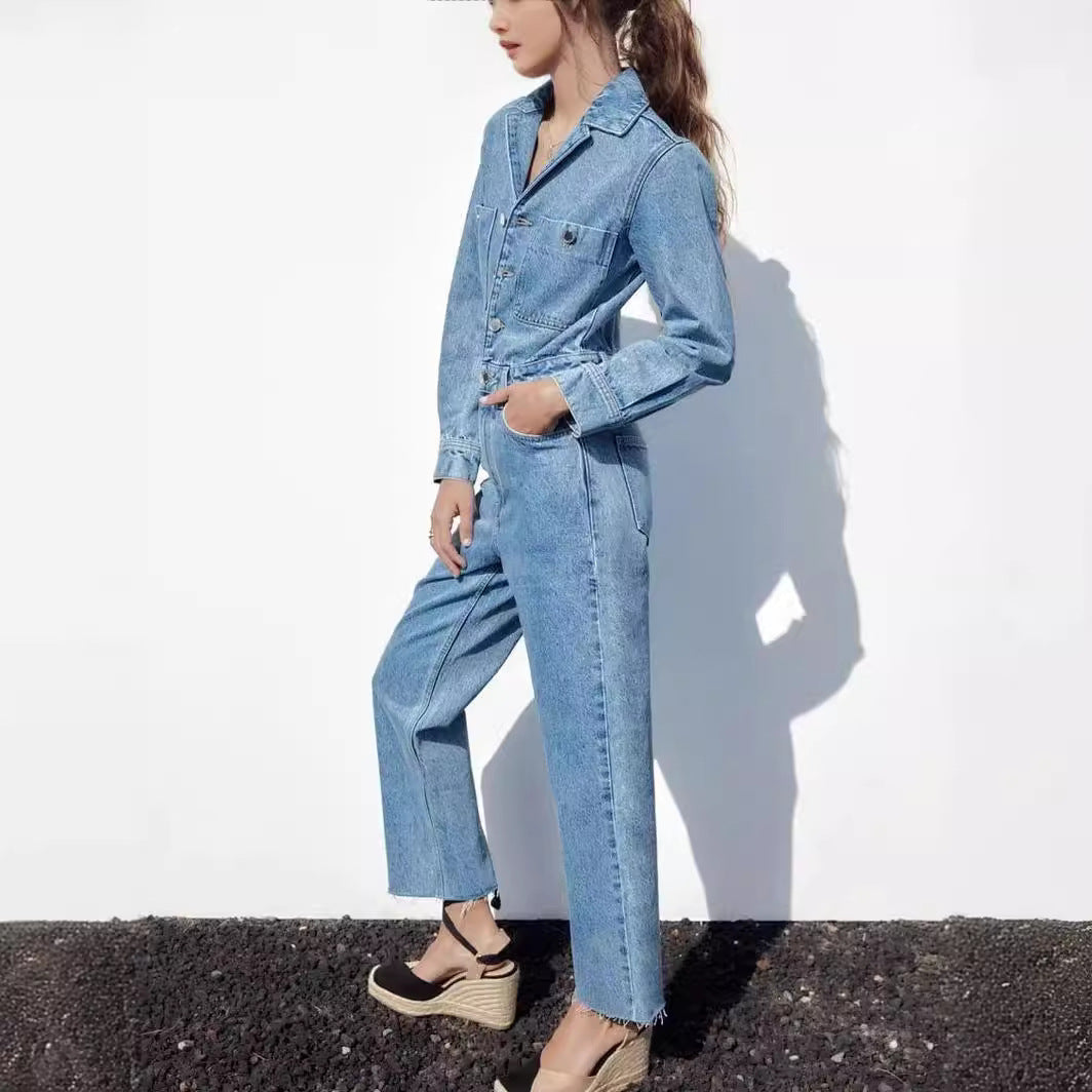 Straight Denim Jumpsuit, S to L, image 2 of 9