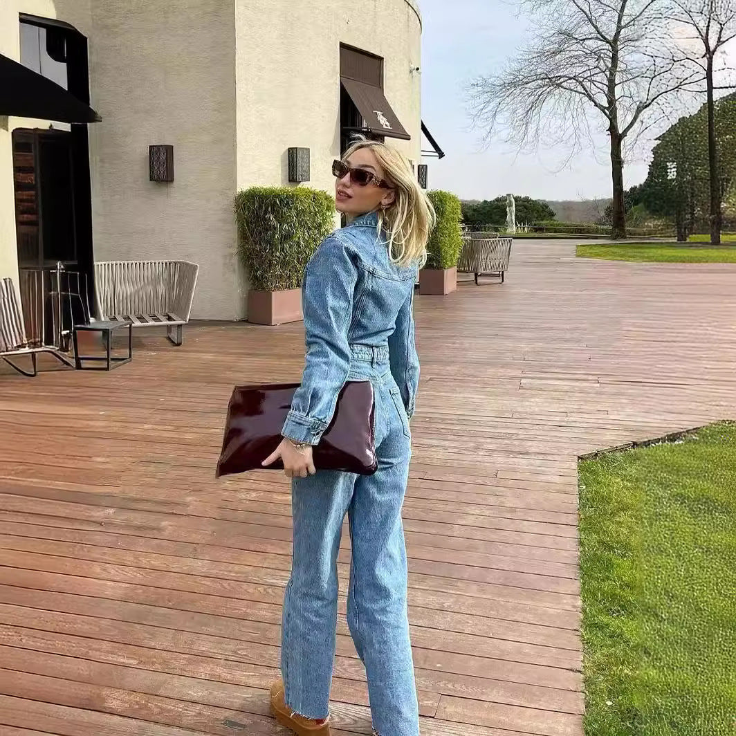 Straight Denim Jumpsuit, S to L, image 4 of 9