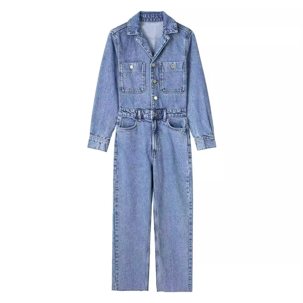 Straight Denim Jumpsuit, S to L, image 5 of 9