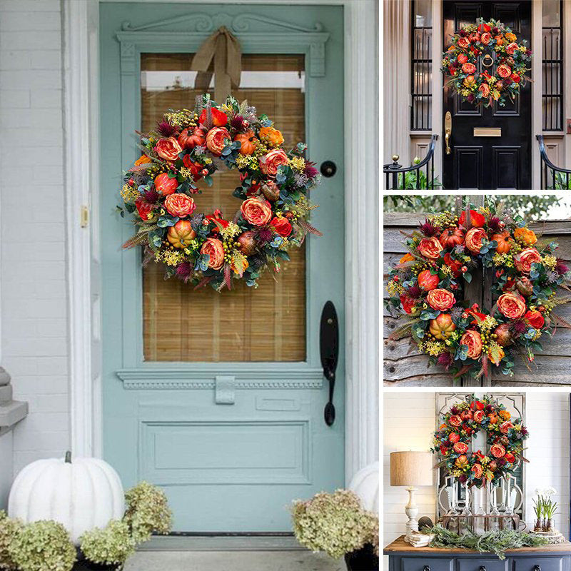 Autumn Pumpkin Flower Wreath Door Decoration, 3 Sizes, image 1 of 8