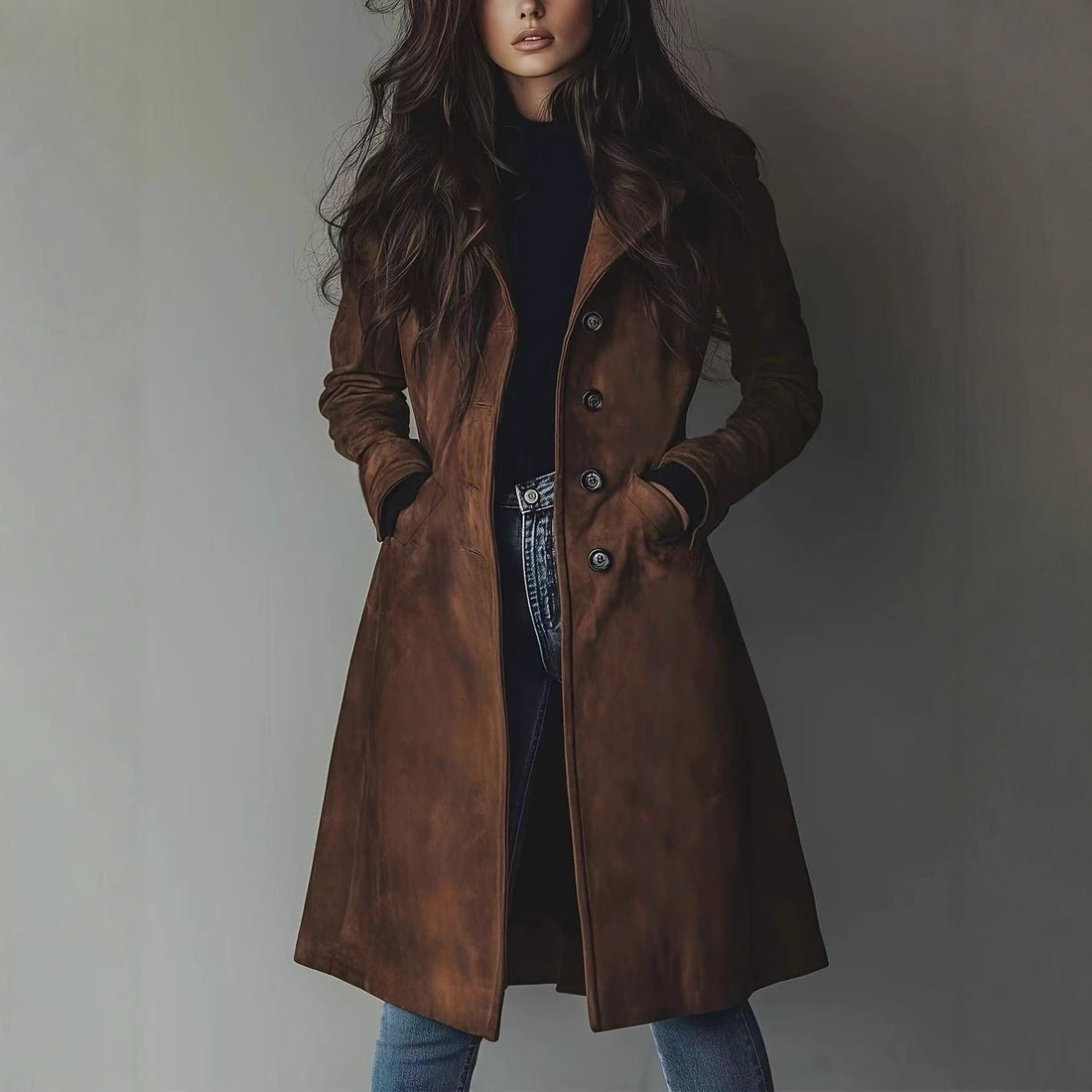 Women's Lapel Long Coat, 4 Colors, S to XXL, image 1 of 25