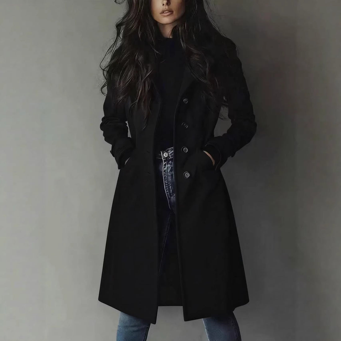 Women's Lapel Long Coat, 4 Colors, S to XXL, image 2 of 25