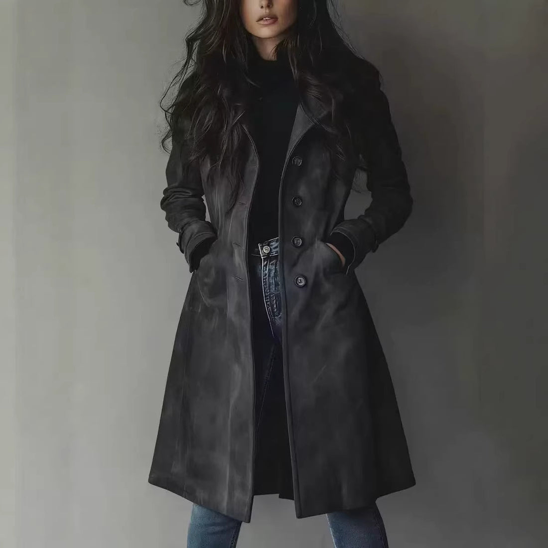 Women's Lapel Long Coat, 4 Colors, S to XXL, image 3 of 25