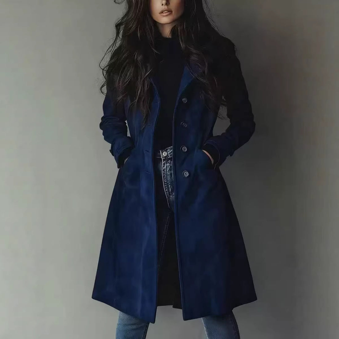 Women's Lapel Long Coat, 4 Colors, S to XXL, image 4 of 25