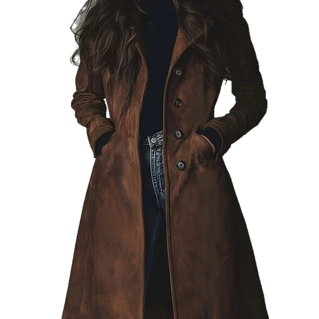 Women's Lapel Long Coat, 4 Colors, S to XXL, image 5 of 25