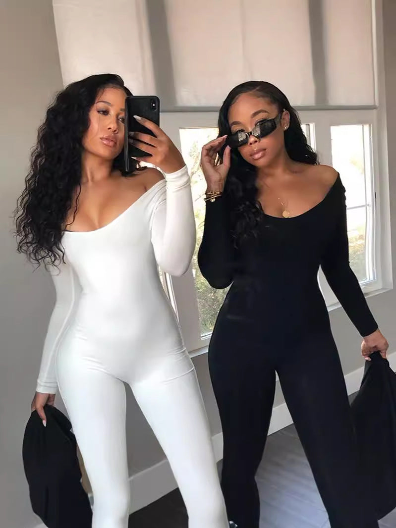 Women's off the shoulder long sleeve bodycon jumpsuit