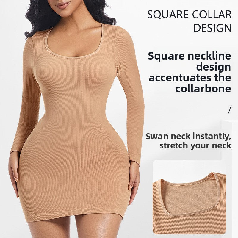 Seamless scoop neck long sleeve bodycon dress, photo 4