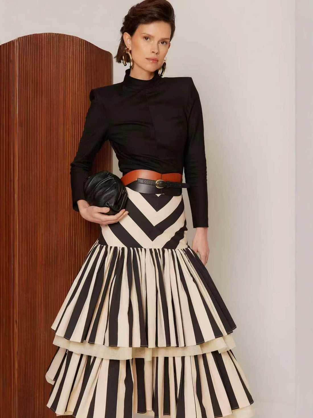 Black and white chevron stripe asymmetrical skirt