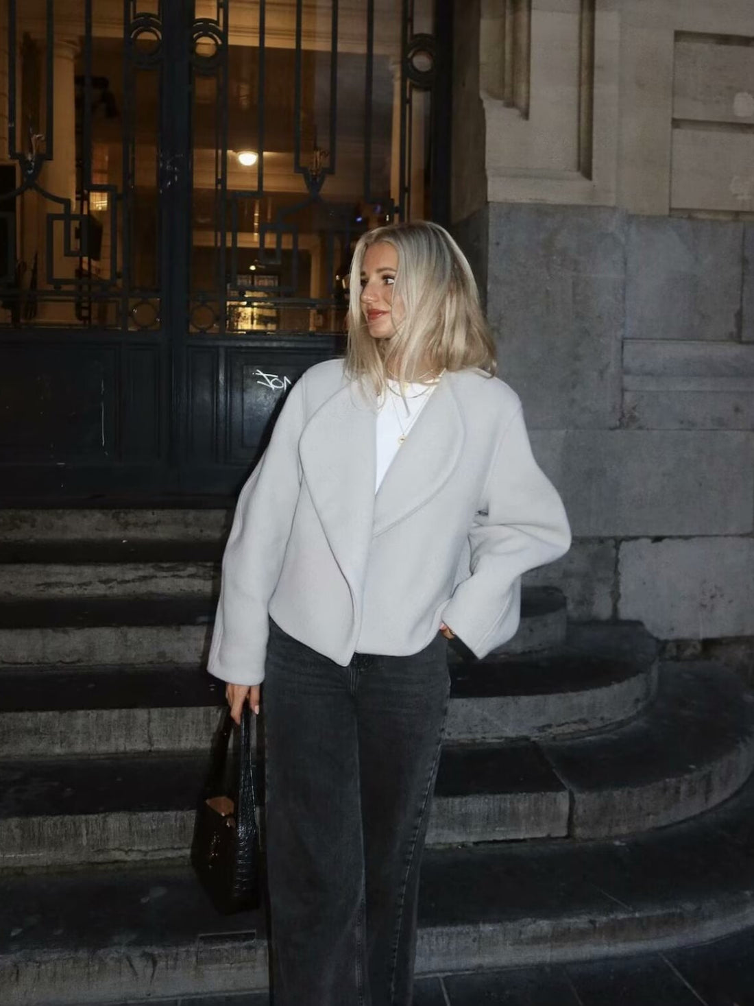 Women's oversized shawl collar wool wrap coat