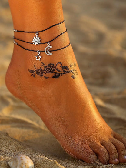 Sun Moon Star Bohemian Triple Layered Anklet Ankle Bracelet