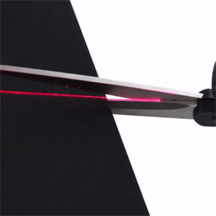 Close-up of the laser module built into the scissor hinge
