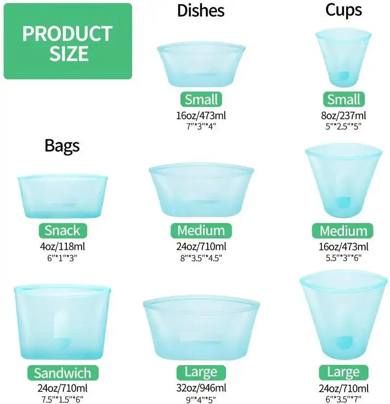 Set of different bag sizes shown lined up together