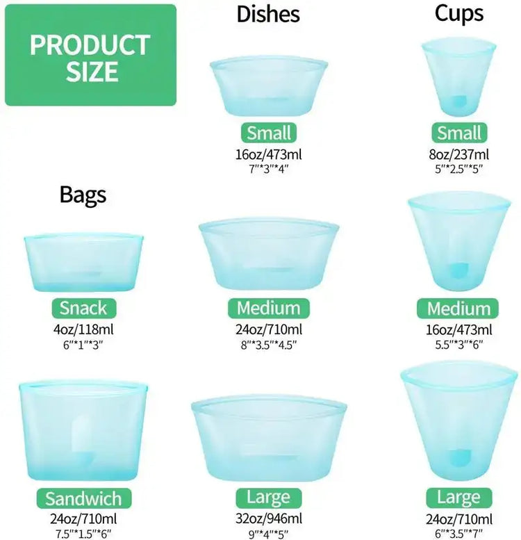 Set of different bag sizes shown lined up together