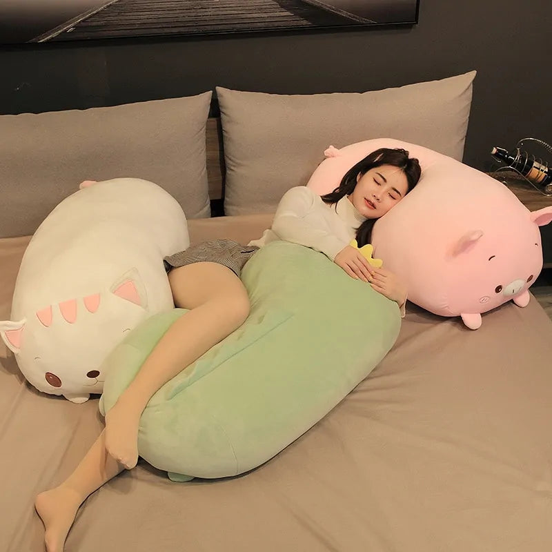 Plush animal shown from the side highlighting its stuffed shape
