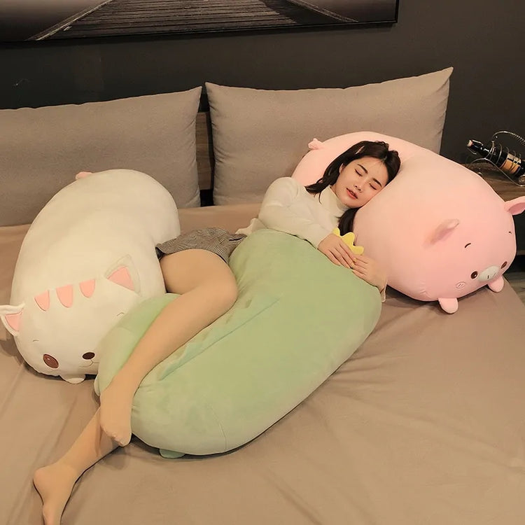 Plush animal shown from the side highlighting its stuffed shape